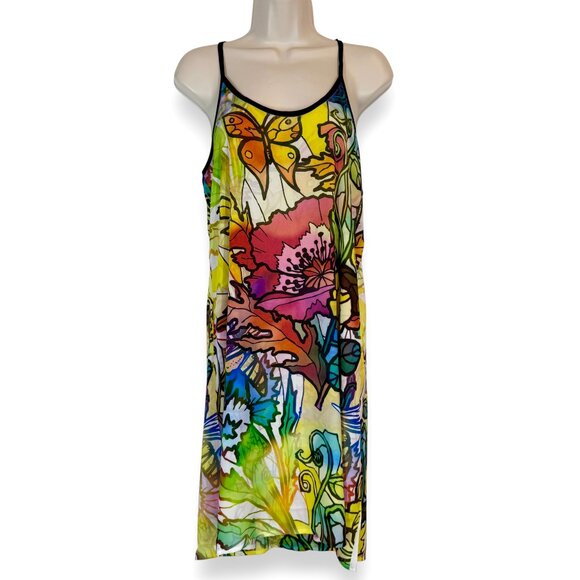 Vintage Y2K Sheer Maxi Slip Dress Butterfly Psychedelic Mesh Fairy Grunge Medium - Picture 1 of 8